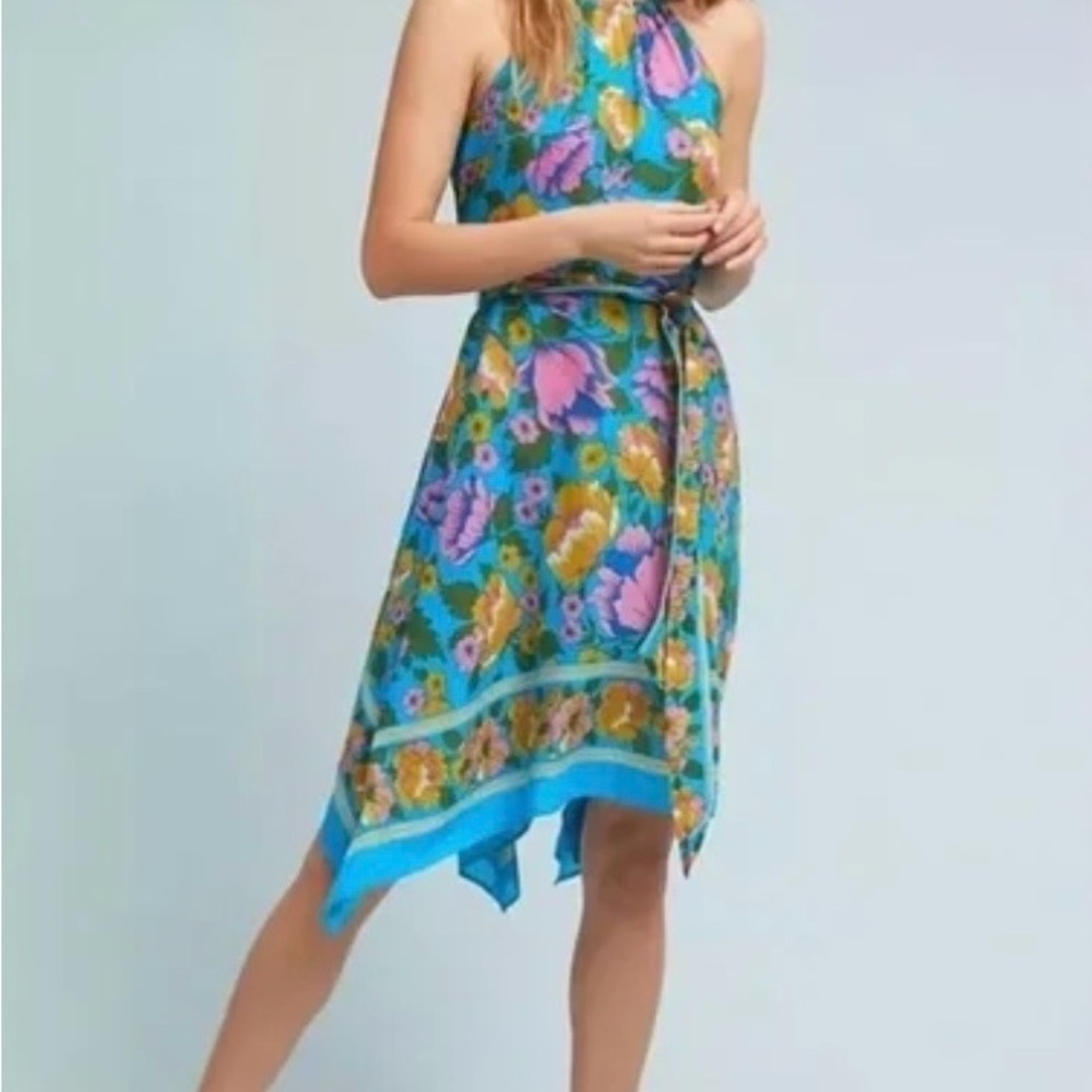 Anthropologie Lilka Floral Halter Midi Dress Blue XS